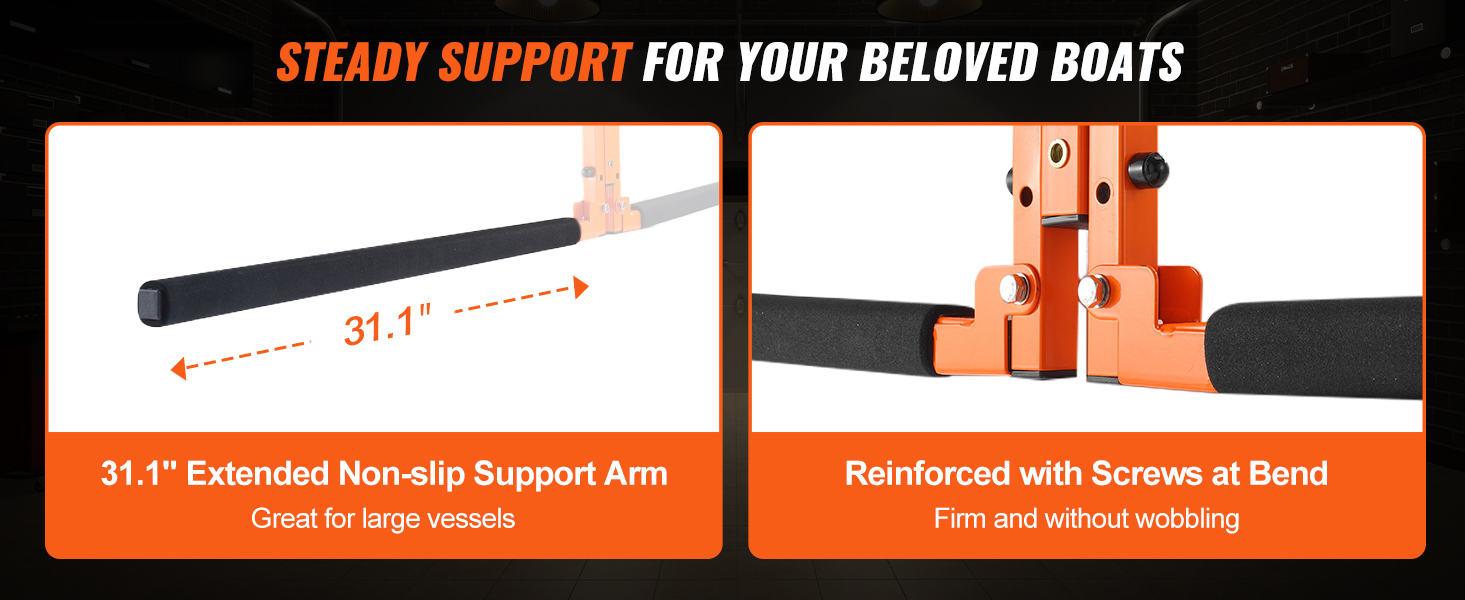 VEVOR kayak ceiling storage rack with 31.1" non-slip support arm, reinforced with screws for stability.