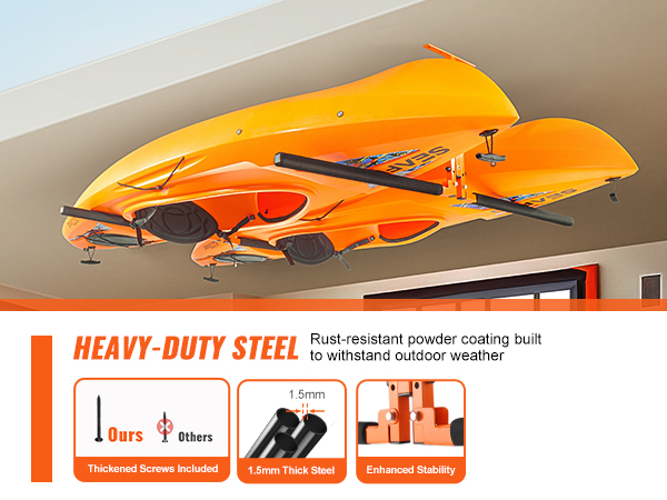 heavy-duty steel VEVOR kayak ceiling storage rack with thickened screws and enhanced stability features.