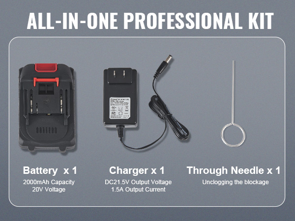 all-in-one kit with battery, charger, and through needle for VEVOR cordless caulking gun.
