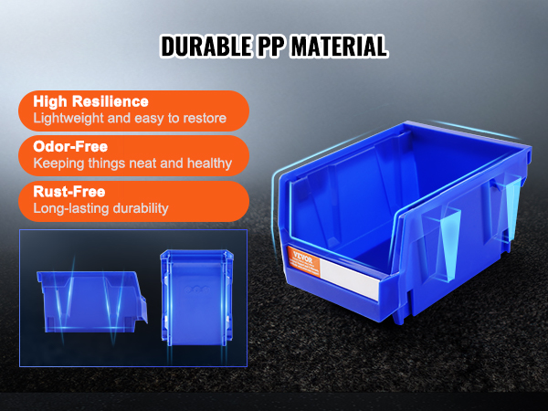 VEVOR plastic storage bin with high resilience, odor-free, rust-free for durable and neat storage solutions.