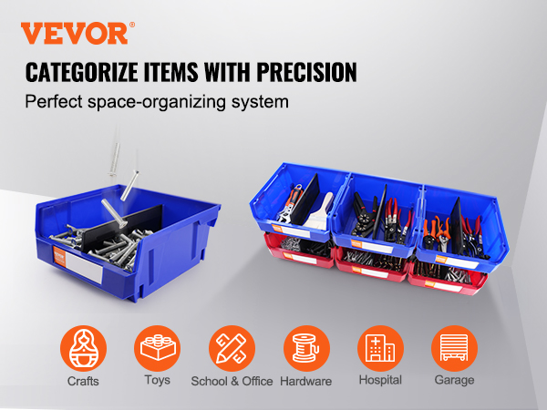 VEVOR plastic storage bin organizing tools and hardware with precision, suitable for various uses.