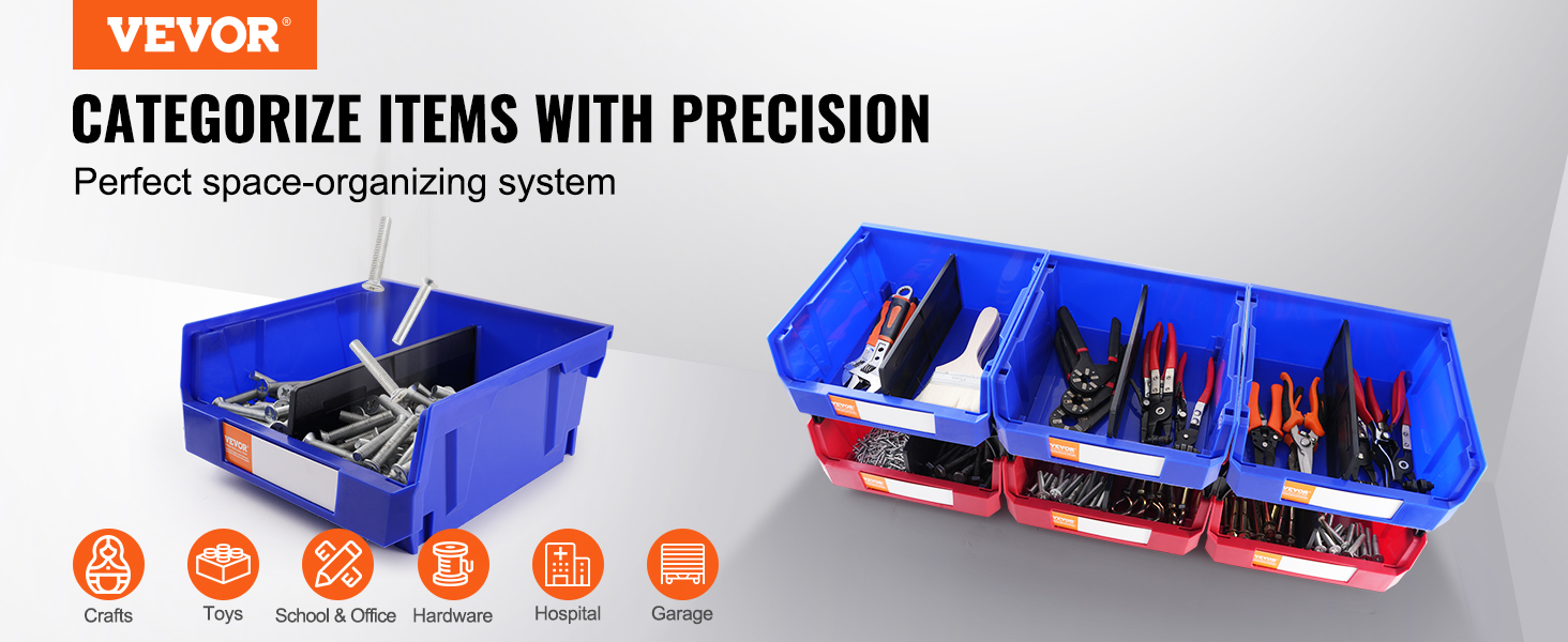 VEVOR plastic storage bin organizing tools and hardware with precision, suitable for various uses.