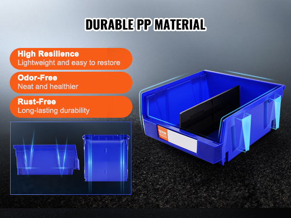 VEVOR plastic storage bin with high resilience, odor-free, and rust-free durable pp material.
