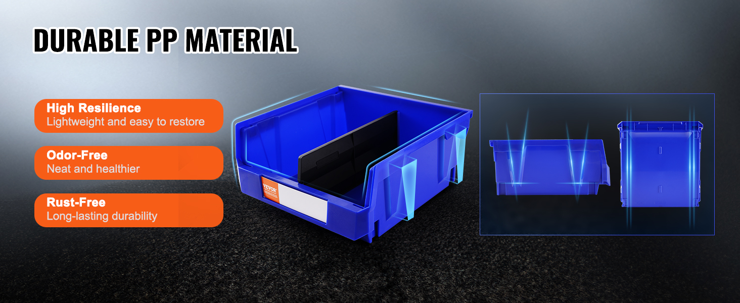 VEVOR plastic storage bin with high resilience, odor-free, and rust-free durable pp material.