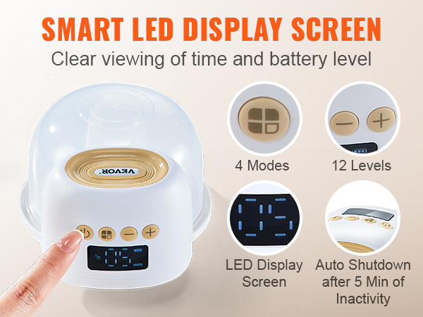 VEVOR wearable breast pump with smart led display, 4 modes, 12 levels, and auto shutdown feature.