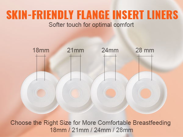 skin-friendly flange insert liners for VEVOR double electric breast pump, 4 sizes for optimal comfort.