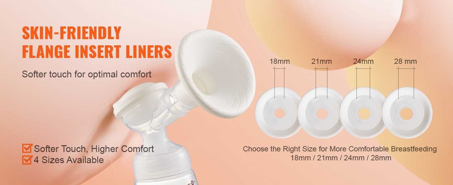 skin-friendly flange insert liners for VEVOR double electric breast pump, 4 sizes for optimal comfort.
