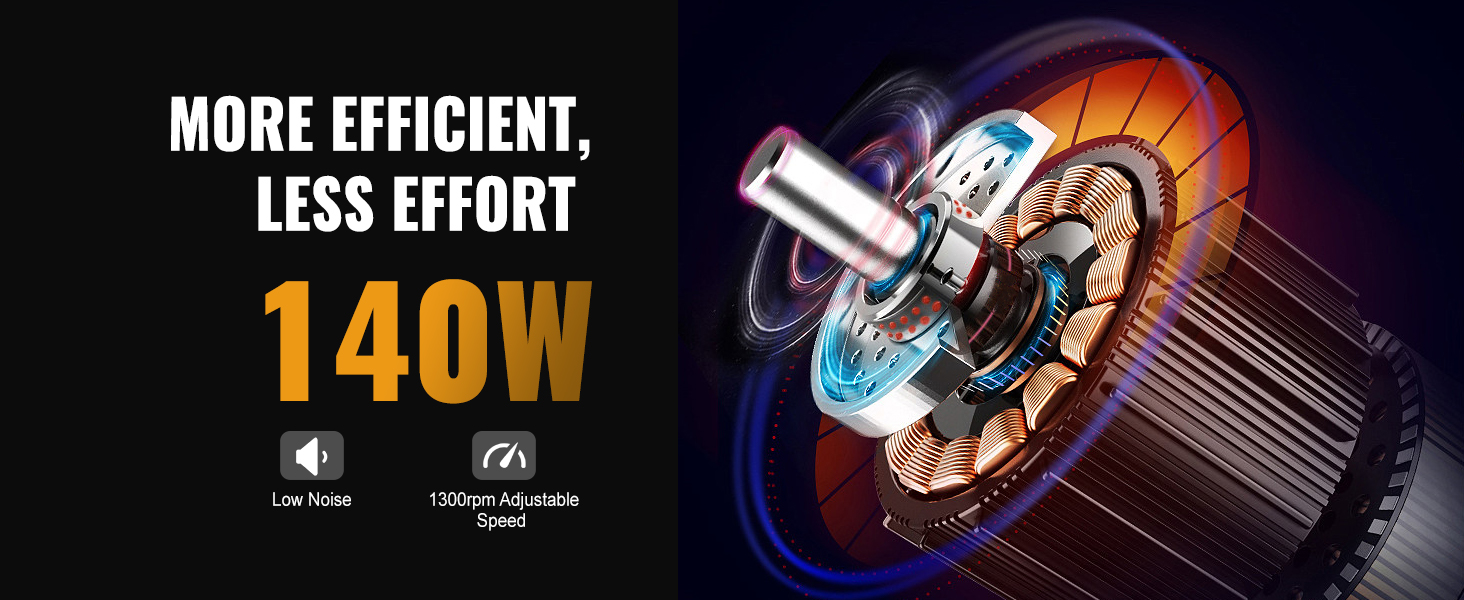 VEVOR electric honey extractor with 140w motor, 1300rpm adjustable speed, and low noise.