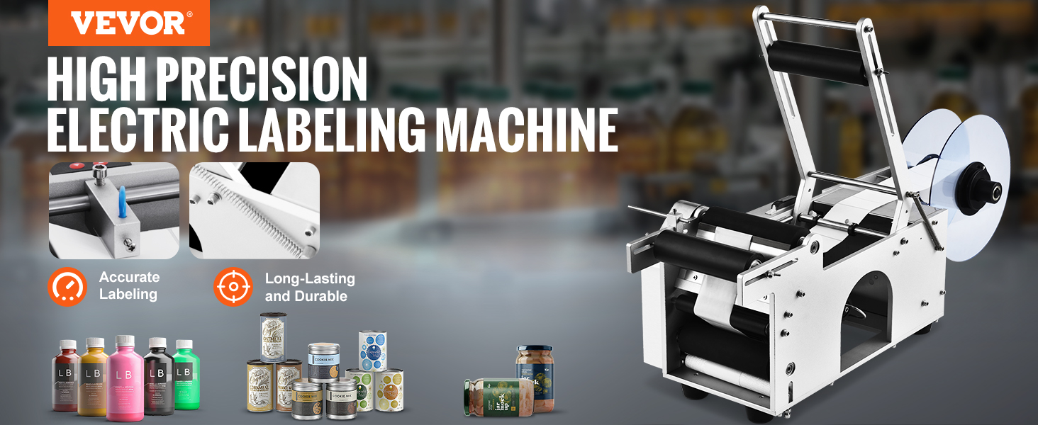 VEVOR round bottle labeling machine with high precision electric labeling for accurate, durable labeling.
