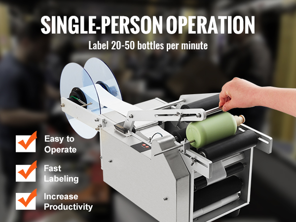 VEVOR round bottle labeling machine for single-person operation labeling 20-50 bottles per minute.
