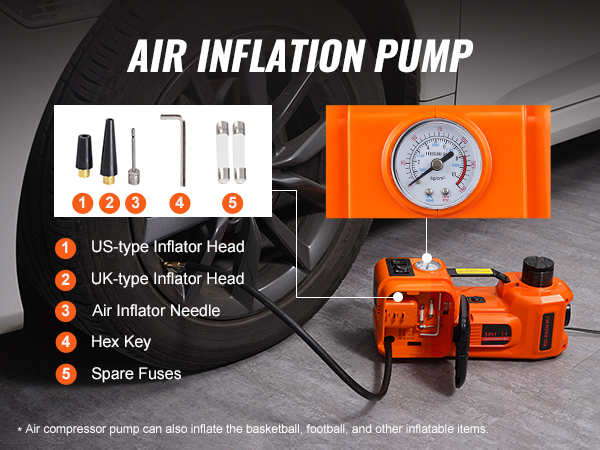 VEVOR elektriauto jack õhu inflatsioon pump, rehvirõhu ekraani ja eri inflator pead.