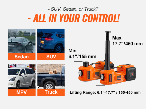 VEVOR electric car jack for suvs, sedans, and pickups with 6.1