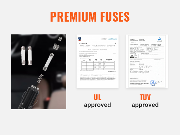 premium saugikliai su ul ir tuv patvirtinimus, suderinama su VEVOR automobilio elektros lizdą.