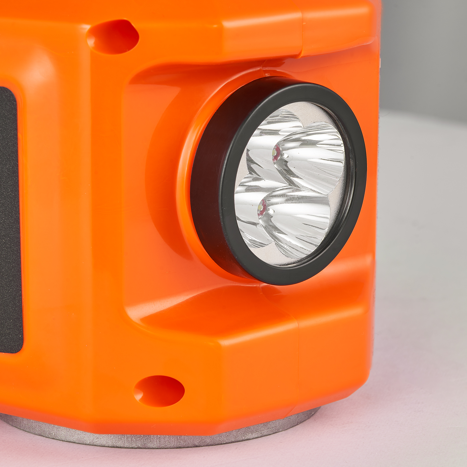 orange VEVOR electric car jack close-up showing a built-in led light.