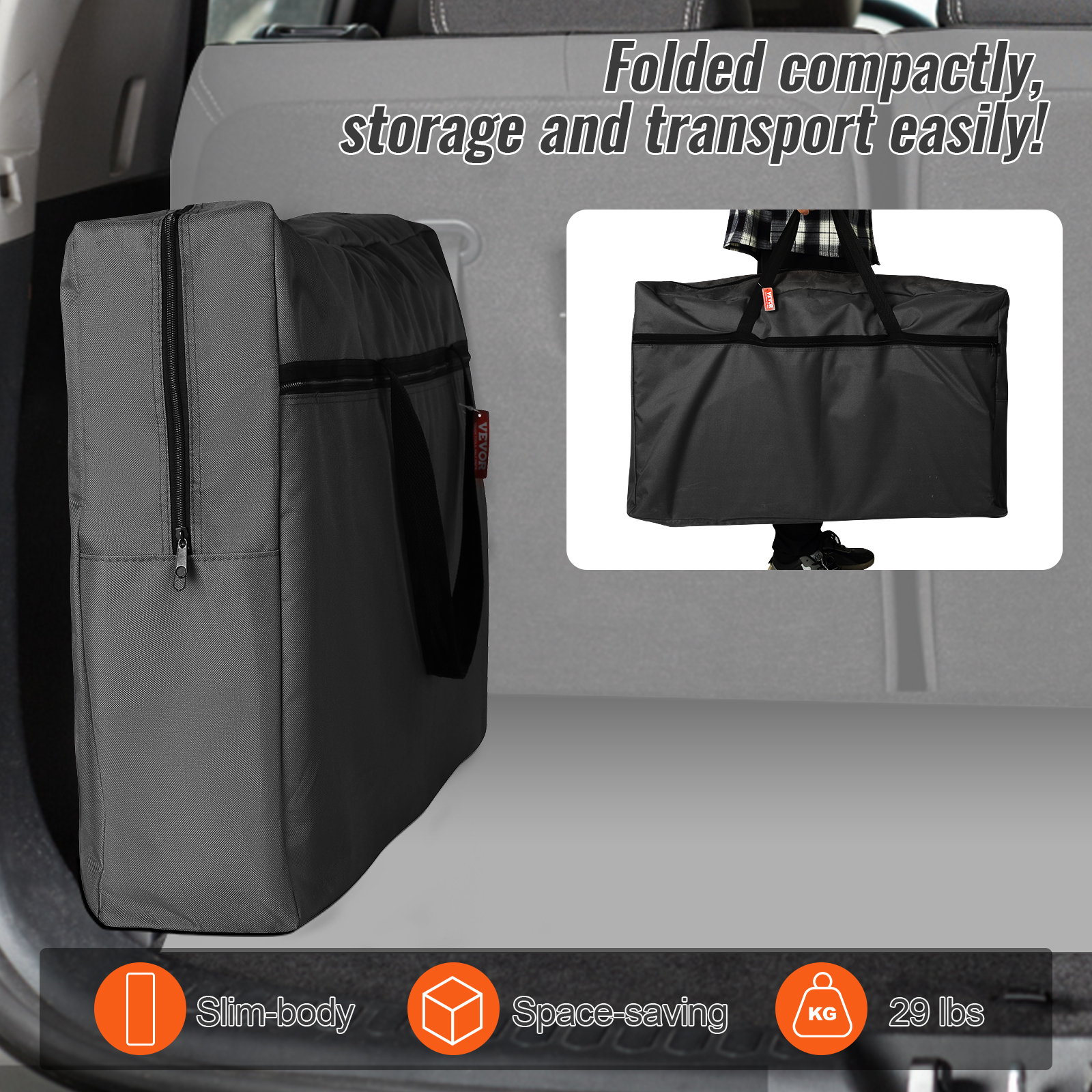 VEVOR camping kitchen table folded compactly for easy storage and transport, featuring a slim, space-saving design.