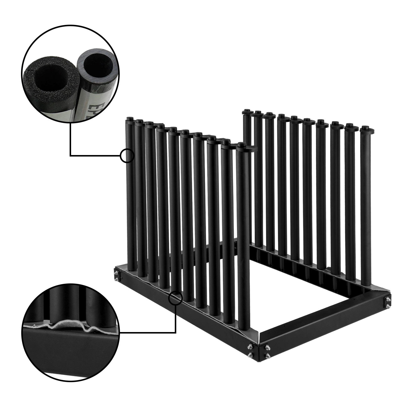 black VEVOR windshield rack with foam-padded slots for secure holding.