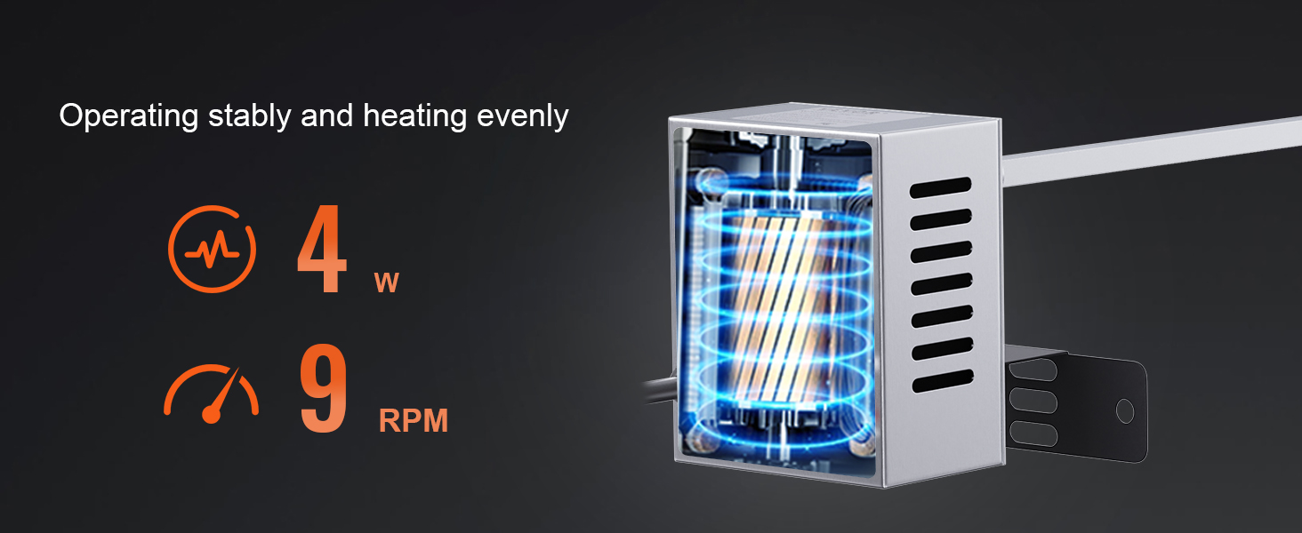 VEVOR grill rotisserie kit with 4w motor and 9 rpm speed operating stably and heating evenly.