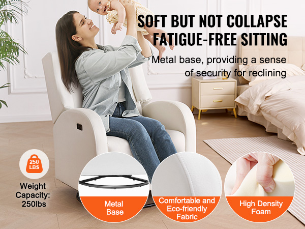VEVOR power recliner with 250 lbs capacity, eco-friendly fabric, and high-density foam in a cozy bedroom.