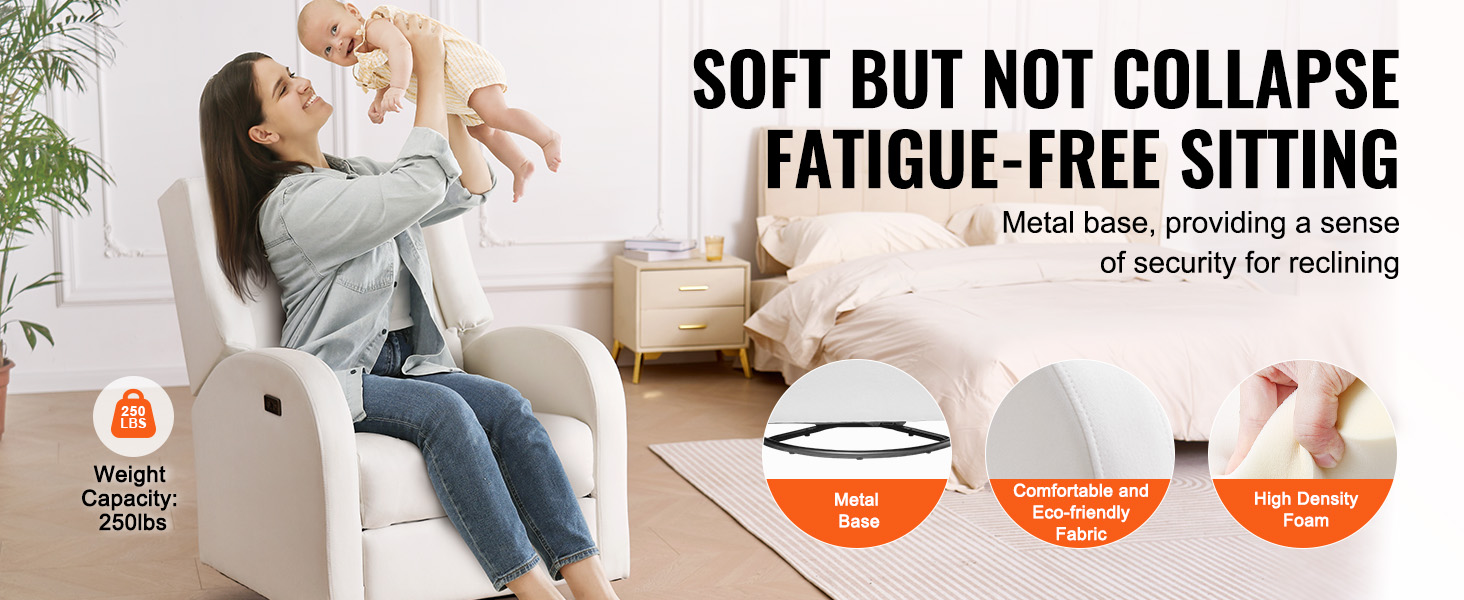 VEVOR power recliner with 250 lbs capacity, eco-friendly fabric, and high-density foam in a cozy bedroom.