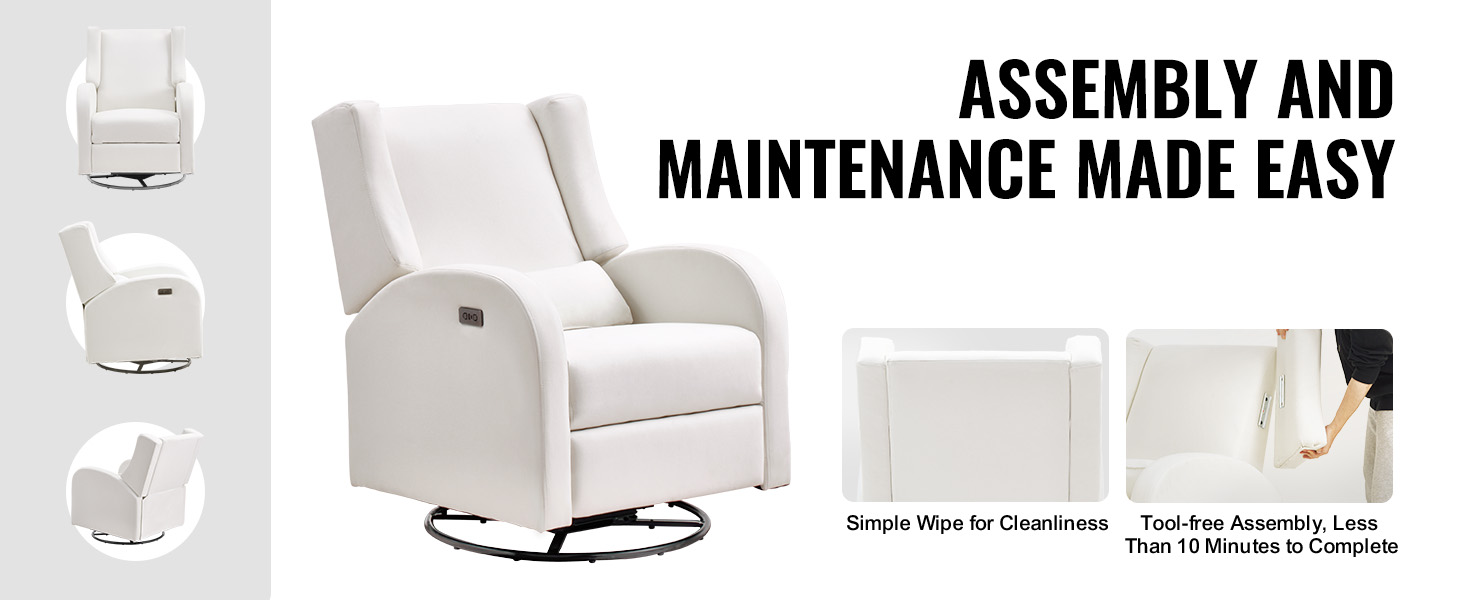 VEVOR power recliner with easy assembly and maintenance, tool-free setup, and simple cleaning.