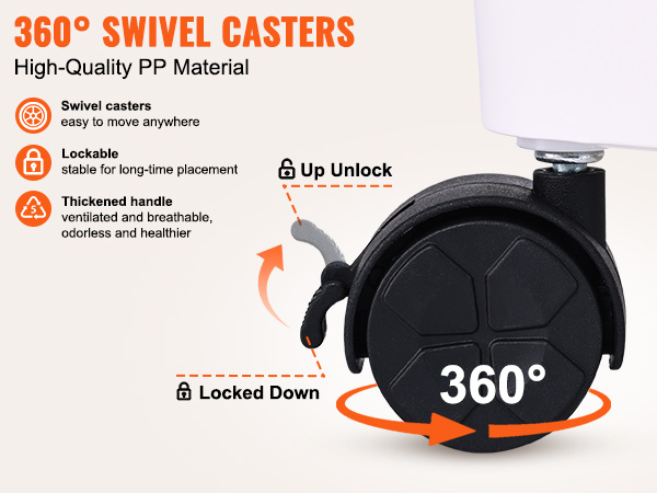 360° swivel casters, high-quality pp material, lockable for stability - VEVOR kitchen cart.