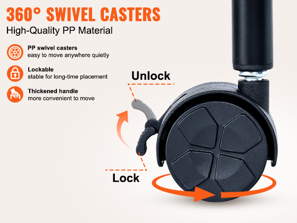 360° swivel casters with lock for VEVOR rolling cart. features include durable pp material and a thickened handle.
