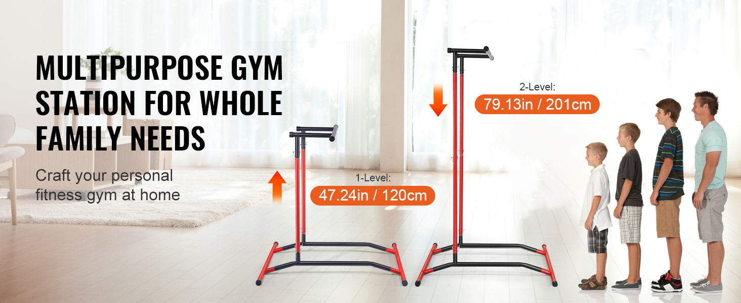 VEVOR power tower adjustable gym station designed for family use, perfect for home fitness.
