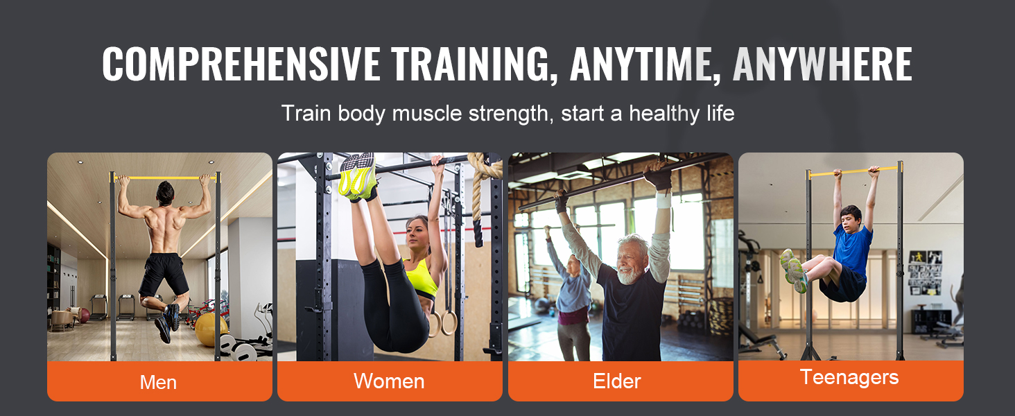 comprehensive training with VEVOR power tower for men, women, elder, and teenagers.