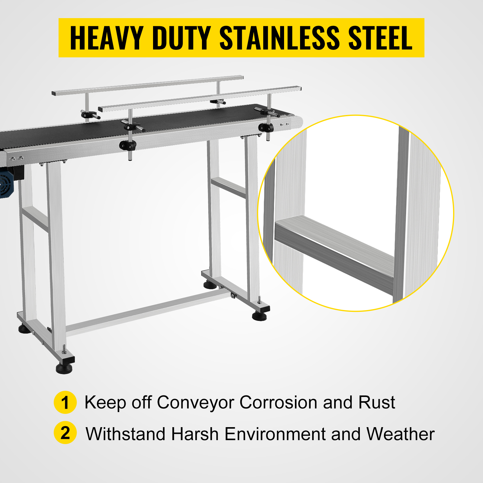 heavy duty stainless steel VEVOR belt conveyor for corrosion resistance and weatherproof use.