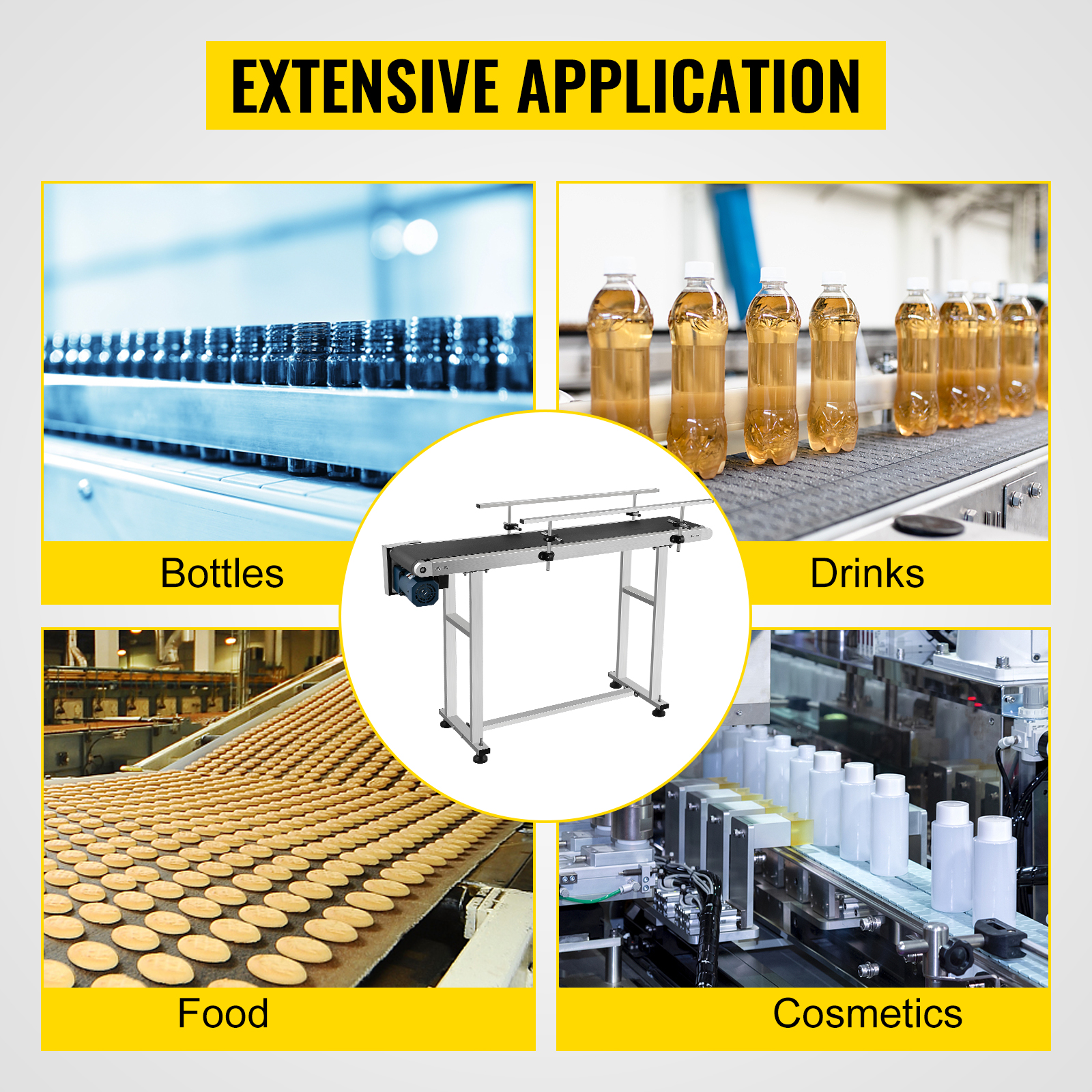 VEVOR belt conveyor for bottles, drinks, food, and cosmetics. extensive application.