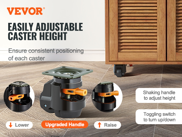 VEVOR leveling casters with upgraded handle for adjustable height furniture movement.
