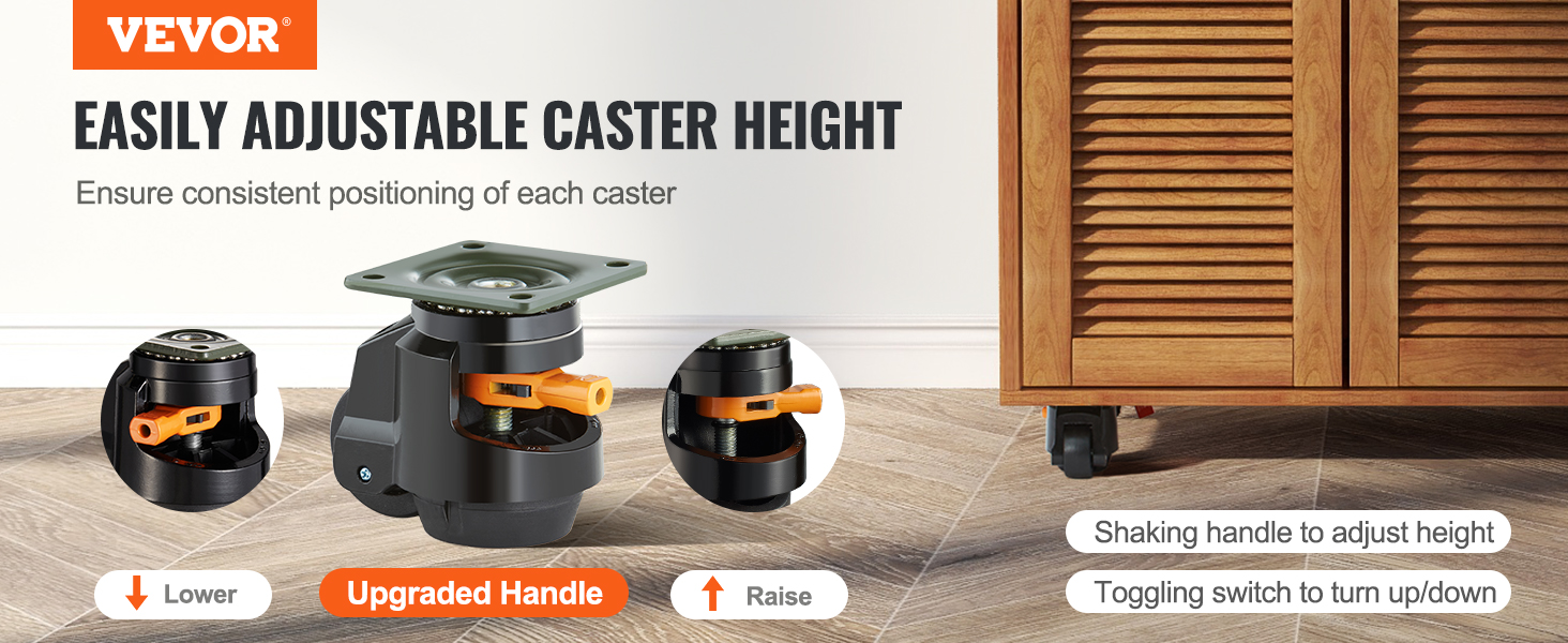 VEVOR leveling casters with upgraded handle for adjustable height furniture movement.