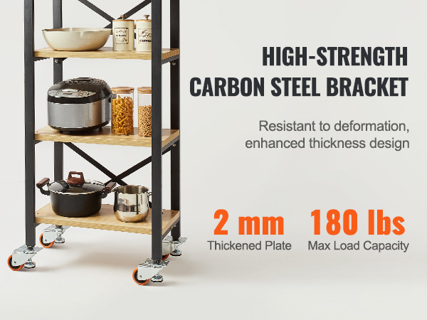 high-strength carbon steel bracket with VEVOR leveling casters, 2mm thick plate, 180 lbs max load capacity.