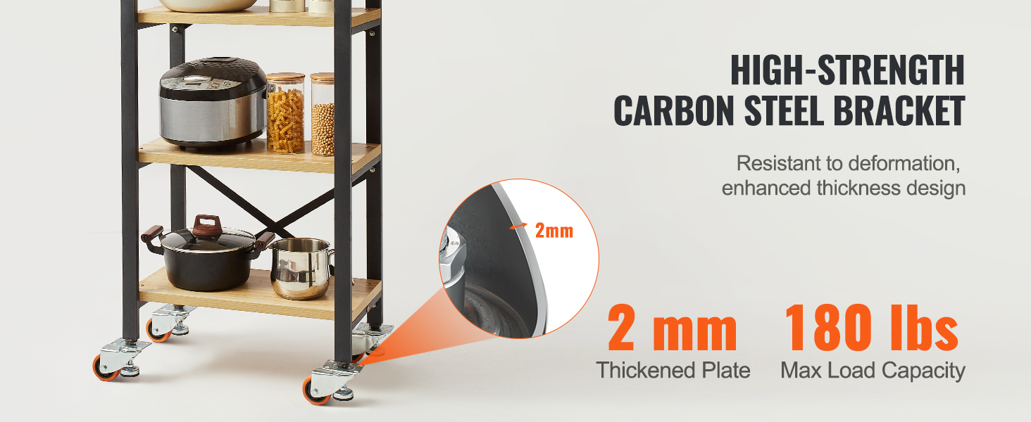 high-strength carbon steel bracket with VEVOR leveling casters, 2mm thick plate, 180 lbs max load capacity.