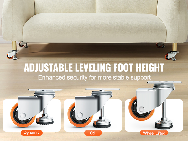 adjustable leveling foot height on sofa featuring VEVOR leveling casters for enhanced stability and support.
