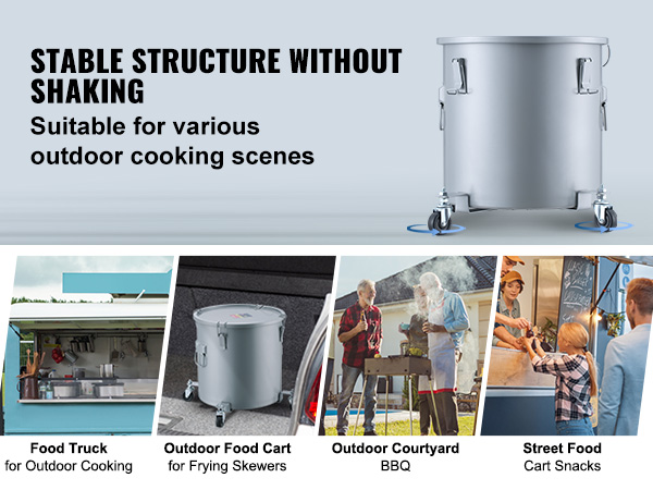 VEVOR fryer grease bucket for food trucks, outdoor food carts, street food, and courtyard bbqs.