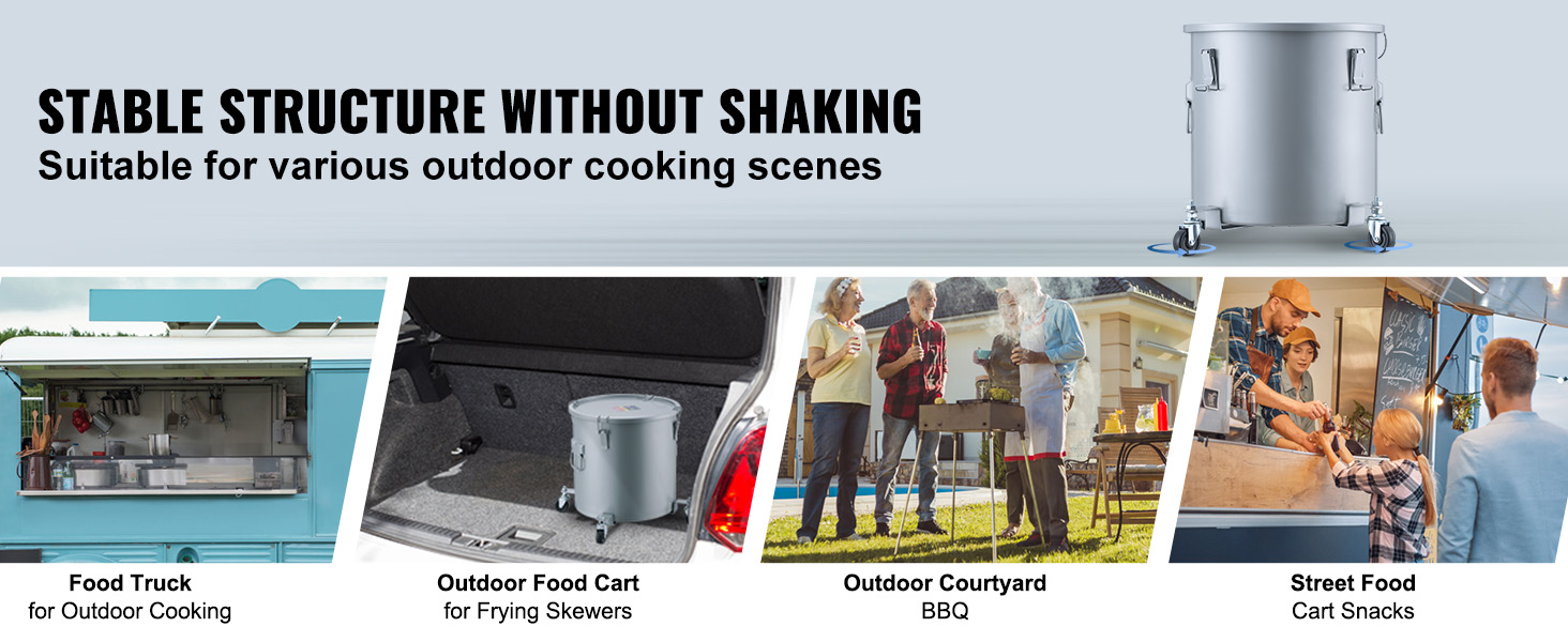 VEVOR fryer grease bucket for food trucks, outdoor food carts, street food, and courtyard bbqs.