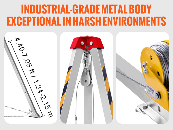 VEVOR confined space tripod kit: industrial-grade metal body, adjustable, alloy pulley, anti-twist steel cable.
