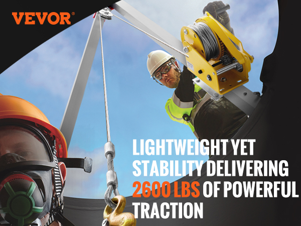 VEVOR confined space tripod kit with 2600 lbs traction, 6 mm steel cable diameter, and 397 lbs max load.