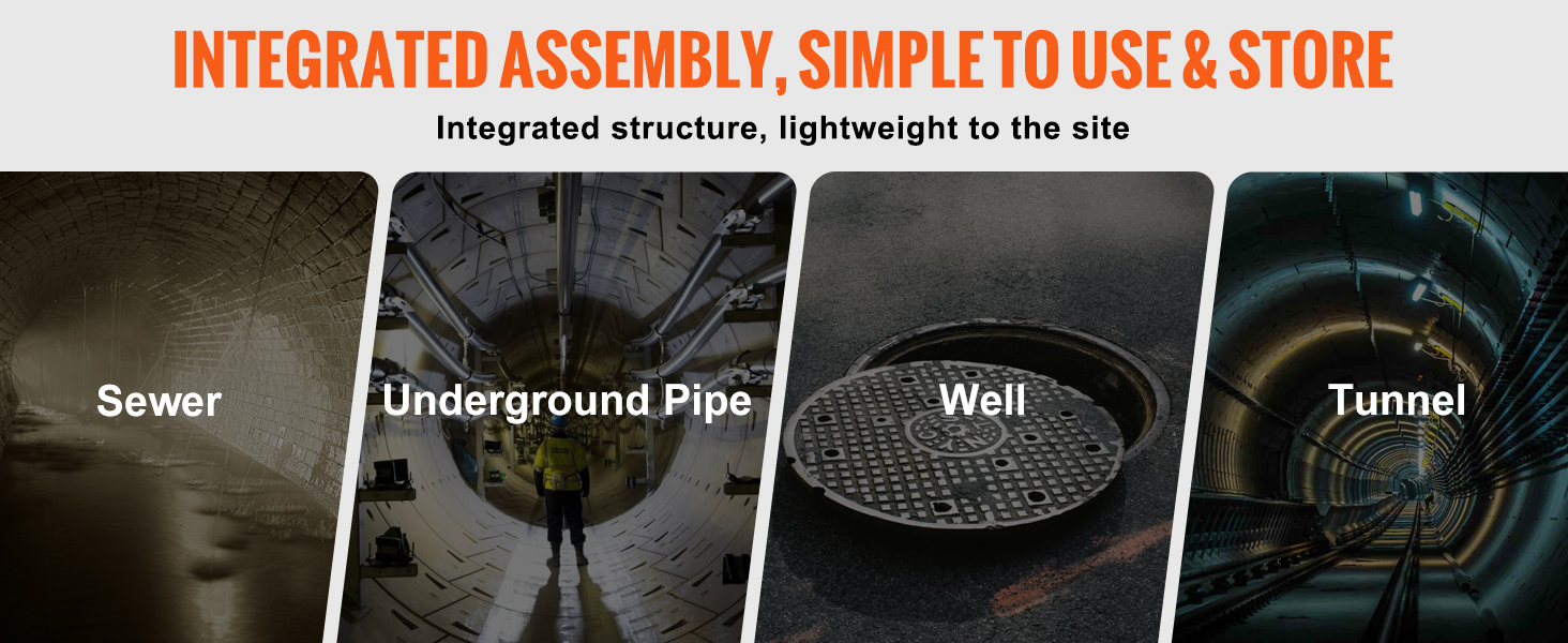 VEVOR confined space tripod kit for sewer, underground pipe, well, and tunnel applications.