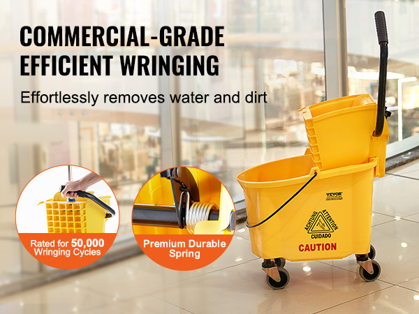 VEVOR mop bucket with wringer, perfect for commercial-grade cleaning with efficient wringing.
