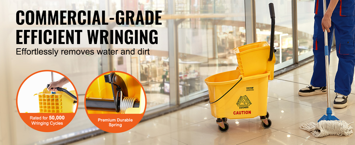 VEVOR mop bucket with wringer, perfect for commercial-grade cleaning with efficient wringing.