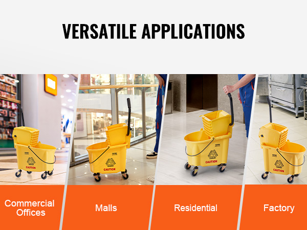 VEVOR mop bucket with wringer in commercial offices, malls, residential, and factory settings.