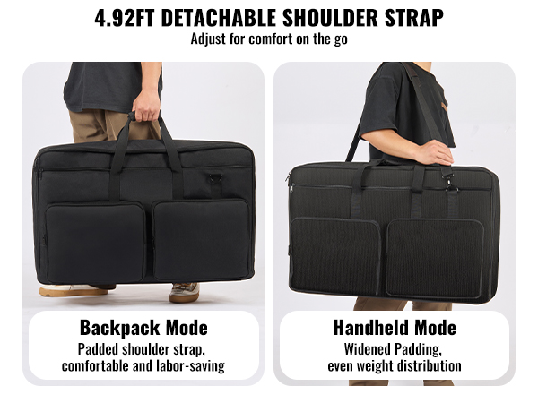 VEVOR dj mixer bag with detachable shoulder strap, shown in handheld and backpack modes for versatility.