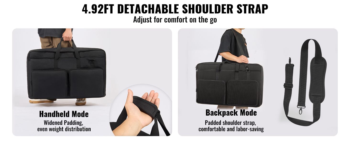 VEVOR dj mixer bag with detachable shoulder strap, shown in handheld and backpack modes for versatility.
