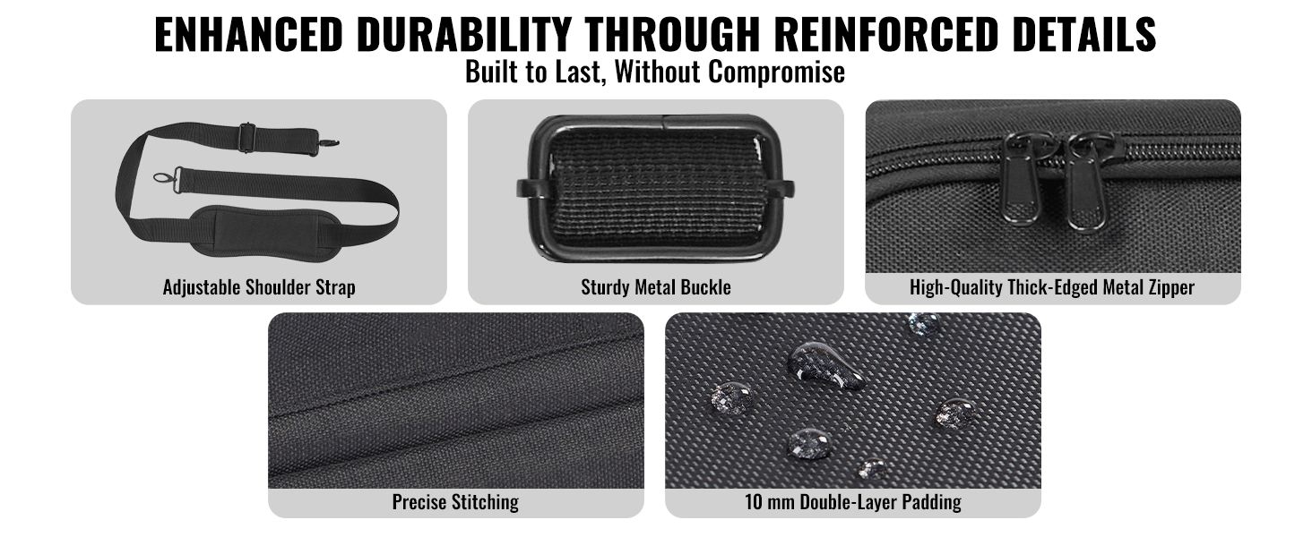 high-quality thick-edged metal zipper, precise stitching, 10mm double-layer padding on the VEVOR dj mixer bag