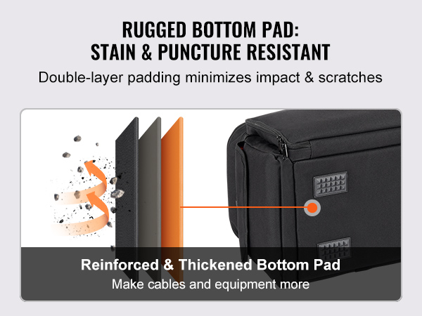 man carrying VEVOR dj cable bag showcasing rugged, stain and puncture-resistant bottom pad.