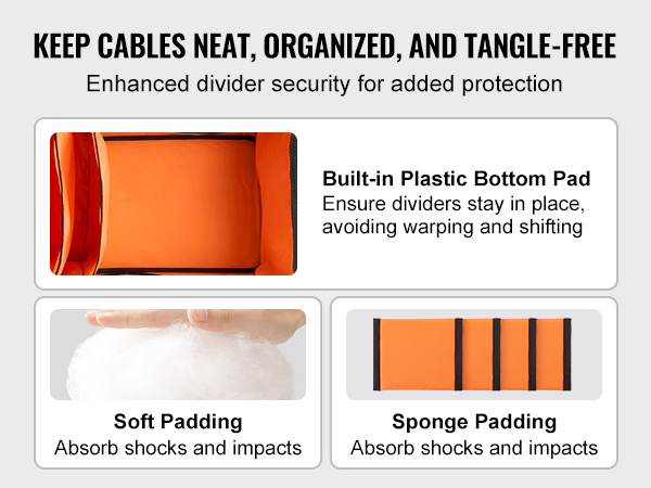 VEVOR dj cable bag with dividers, sponge padding, and velcro straps for organized cable storage.