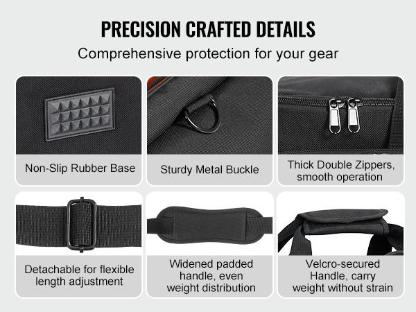 VEVOR dj cable bag showcasing non-slip rubber base, sturdy metal buckle, and thick double zippers.