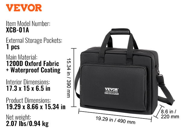 VEVOR dj mixer bag with 1200d oxford fabric and waterproof coating, dimensions 19.29 x 8.66 x 15.34 in.